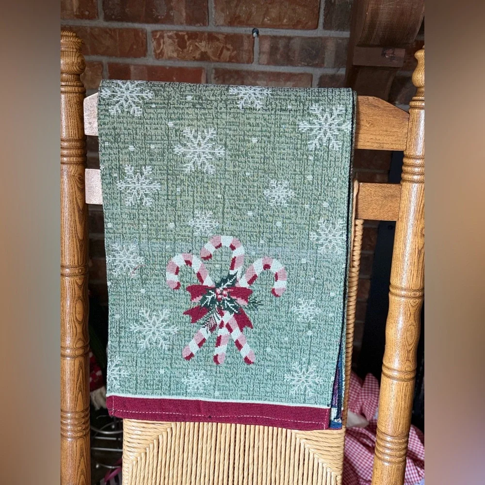 Holiday Candy Cane Table Runner in Green and Red 68” long NEW